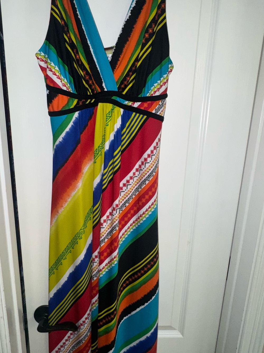 JohnPaulRichard Multicolor V-Neck Maxi Dress with Black Trim